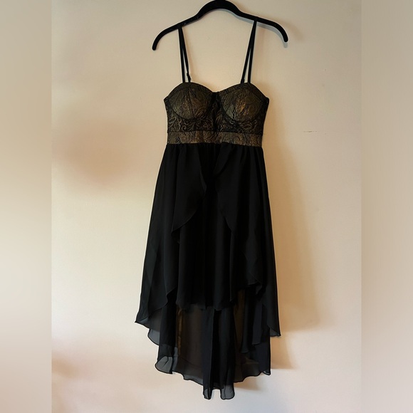 High Low Dress with Gold Fitted Bodice - Picture 2 of 5